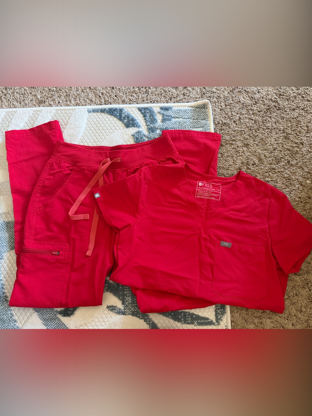 Figs Red straight leg pants & top